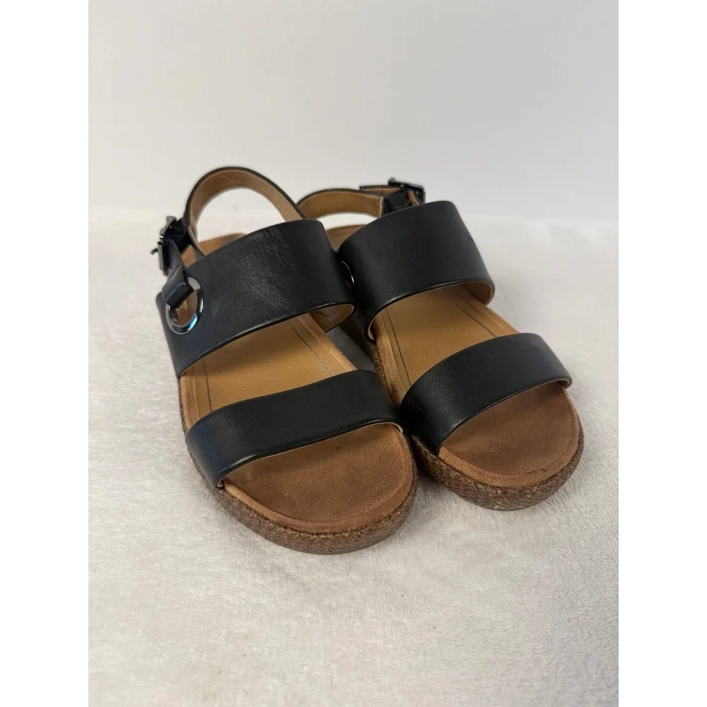 Vionic‎ Women's Black Leather Strappy Sandals Slingback Comfort Footbed